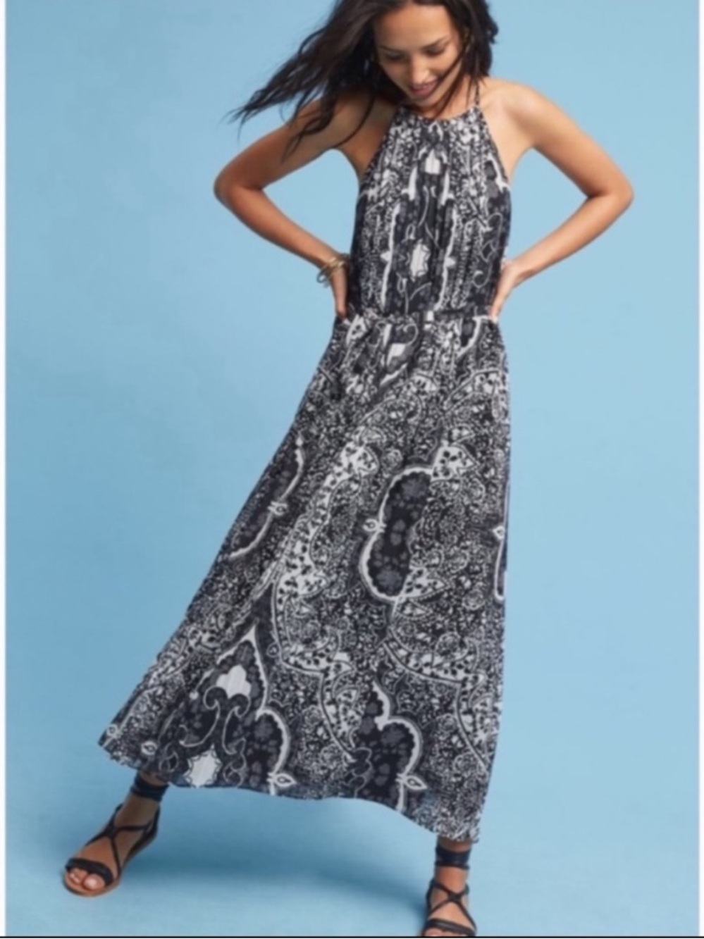 NWT Anthropologie Donna Morgan Elegant Halter Pleated Maxi Dress , size 16